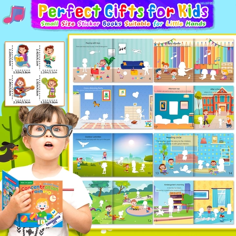 Concentration Training Sticker Book For Kids Kindergarten Life Educational Learning Toy Reusable Adhesive DIY Paper Art For Toddlers