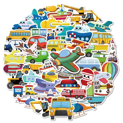 Pegatinas Impermeables De Vehículos De Transporte De Dibujos Animados Para Niños Educación Temprana Lindas Pegatinas De PVC