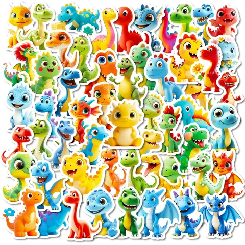 Cartoon Colorful Dinosaur Stickers Waterproof Vinyl Decals For Kids DIY Scrapbook Notebook Laptop Stationery Decoration