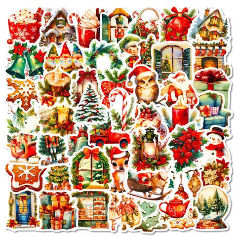 Autocollants de Noël Imperméable Rétro Étiquettes Cadeau pour Ordinateur Portable Bouteille d'Eau Scrapbooking Décoration