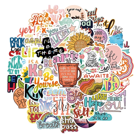 Autocollants en Vinyle Imperméables Avec Citations Motivationnelles Positive Vibes Décalcomanies Pour Ordinateur Portable Gourde Scrapbook
