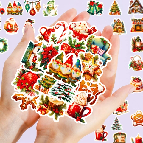 Autocollants de Noël Imperméable Rétro Étiquettes Cadeau pour Ordinateur Portable Bouteille d'Eau Scrapbooking Décoration