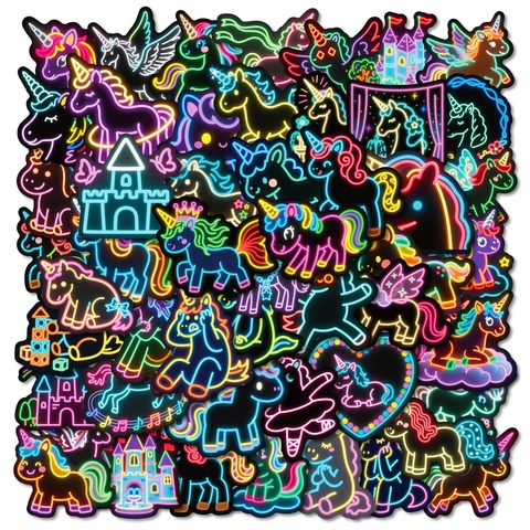 Neon Unicorn Graffiti Stickers Waterproof Colorful PVC Decals For Laptop Suitcase Notebook Handbook DIY Creative Decoration