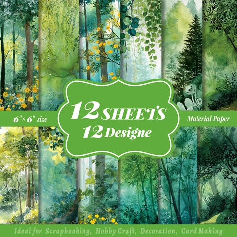 Natur Wald Aquarell Scrapbook Material Papier Grün Botanisch Hintergrund Papier Für DIY Basteln Journaling Kunst Papier