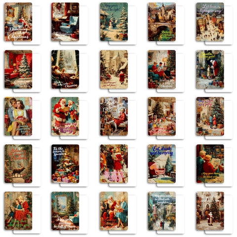Vintage Christmas Greeting Cards Retro Illustration Santa Claus Winter Snow Scene Cards For Xmas Party Home Decor