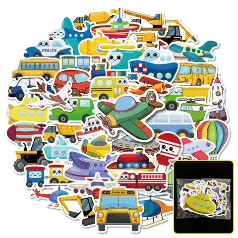 Pegatinas Impermeables De Vehículos De Transporte De Dibujos Animados Para Niños Educación Temprana Lindas Pegatinas De PVC