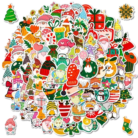 Christmas Gnomes Waterproof PVC Stickers For Laptop Skateboard Phone Case DIY Festive Decorative Cartoon Sticker Set