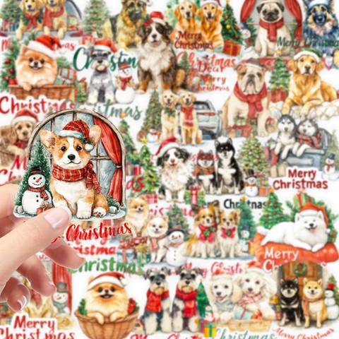 Christmas Dog Stickers PET Waterproof Transparent Puppy Patterns For DIY Journaling Scrapbook Decoration Cute Animal Decals
