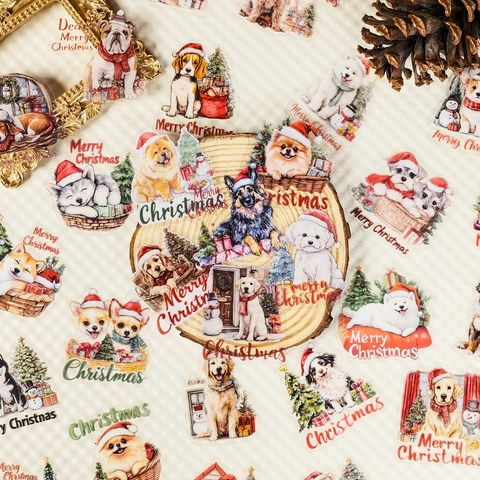 Christmas Dog Stickers PET Waterproof Transparent Puppy Patterns For DIY Journaling Scrapbook Decoration Cute Animal Decals