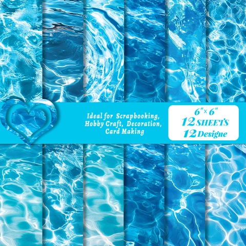 Blue Water Ripple Scrapbook Material Paper Collection Aesthetic Background Decorative Paper For DIY Craft Card Making Art Journal