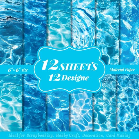 Blue Water Ripple Scrapbook Material Paper Collection Aesthetic Background Decorative Paper For DIY Craft Card Making Art Journal