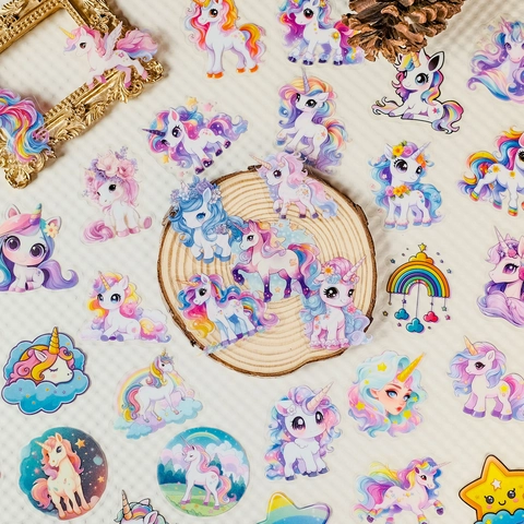 Verträumtes Einhorn Transparentes PET Aufkleber Set Niedliches Cartoon Regenbogen Sterne Muster DIY Scrapbook Tagebuch Deko Für Kinder
