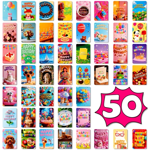 Tarjetas de Felicitación de Cumpleaños de Animales de Dibujos Animados Surtidas Happy Birthday Mini Tarjetas de Notas Lindas para Invitaciones de Fiesta Niños Mensaje Regalo