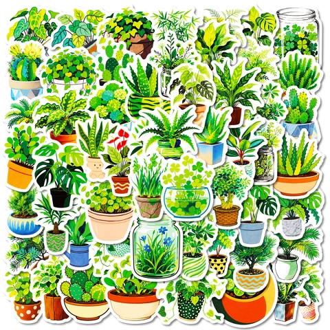 Grüne Topfpflanzen Aufkleber Wasserdichte PVC Kaktus Sukkulenten Decals Für Laptop Scrapbook Notizbuch DIY Dekorative Illustration