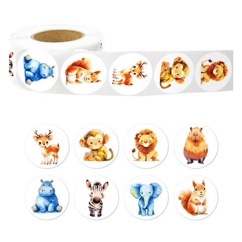 Aquarel Cartoon Dier Ronde Stickers Multi-Patroon Voor Kinderen DIY Knutselen Scrapbooking Cadeau Afdichting Decoratie