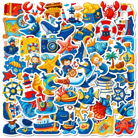 Adesivi Nautici Cartoon in PVC Impermeabili 56 Pezzi Capitano Faro Ancora Creature Marine Barca DIY Scrapbook Laptop Graffiti Decals