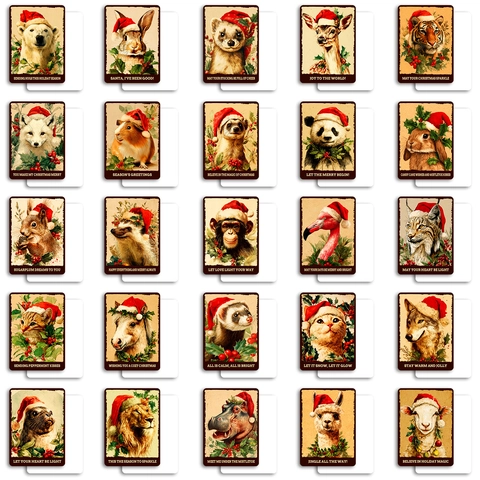 Vintage Weihnachten Tier Grußkarten Handgezeichnete Cartoon Bär Hirsch Feiertagsgeschenk Nachrichtenkarten Deko Zubehör