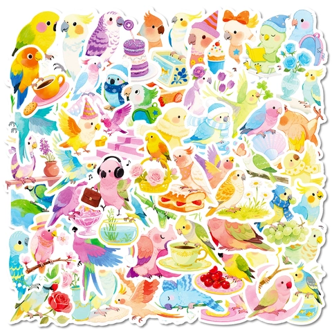 Autocollants Perroquet Dessin Animé Style Crème Imperméables Aquarelle Oiseaux Autocollants pour Bouteille d'Eau Ordinateur DIY Scrapbooking
