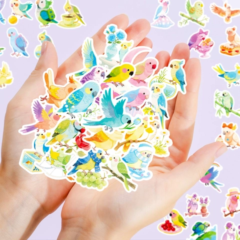 Autocollants Perroquet Dessin Animé Style Crème Imperméables Aquarelle Oiseaux Autocollants pour Bouteille d'Eau Ordinateur DIY Scrapbooking
