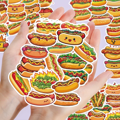 Adesivi per Hot Dog a Fumetti in PVC Impermeabile Graffiti Decalcomanie per Laptop Skateboard Bottiglia d'Acqua Notebook DIY