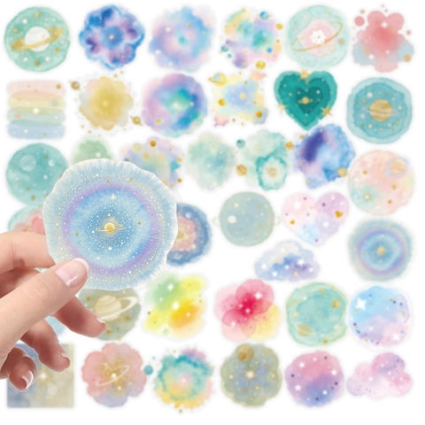 Aquarell Galaxie PET Aufkleber Transparent Traumhaft Universum Planet Stern Deko Etiketten Für Scrapbooking Journaling DIY
