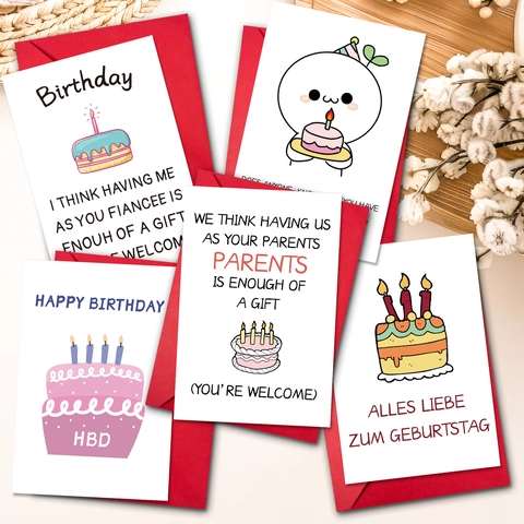 Humorous Birthday Cards With Red Envelopes Cartoon Illustration Greeting Cards For Friends Family Birthday Party Stationery