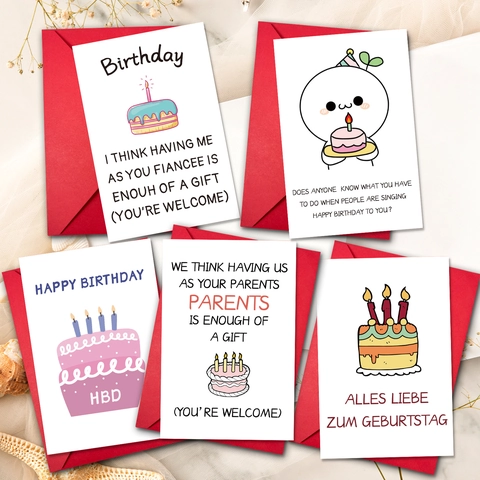 Humorous Birthday Cards With Red Envelopes Cartoon Illustration Greeting Cards For Friends Family Birthday Party Stationery