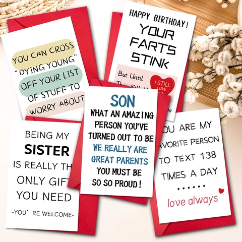 Humorous Paper Greeting Cards And Red Envelopes Minimalist Birthday Sibling Son Quotes Card For Anniversary Party Friends