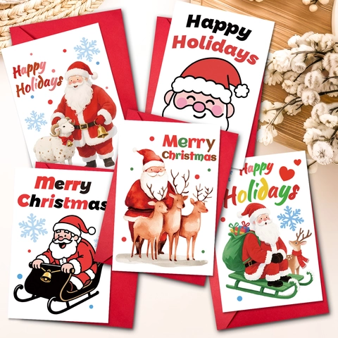 Grande Tarjeta De Felicitación De Navidad Y Sobre Ilustración Papá Noel Reno Tarjetas Invitación Plegables Regalo Navidad