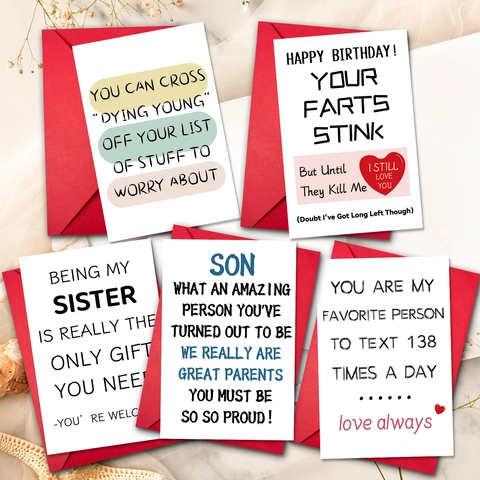 Humorous Paper Greeting Cards And Red Envelopes Minimalist Birthday Sibling Son Quotes Card For Anniversary Party Friends