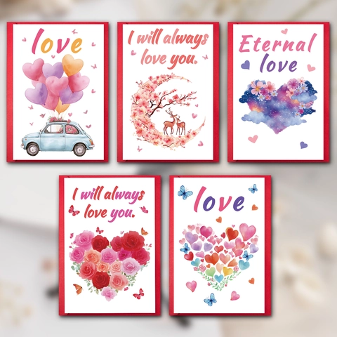 Tarjetas de Felicitación de San Valentín Con Sobres Rojos Globo de Corazón Coche Vintage Mensaje de Amor Romántico para Aniversario