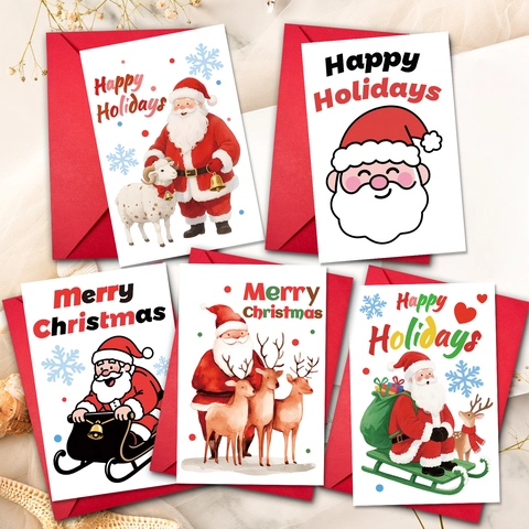Grande Tarjeta De Felicitación De Navidad Y Sobre Ilustración Papá Noel Reno Tarjetas Invitación Plegables Regalo Navidad