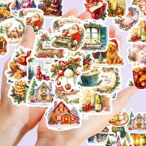 Pegatinas de Navidad de Acuarela Impermeables Papá Noel Reno Casa de Nieve Calcomanía DIY Para Portátil Equipaje Scrapbooking