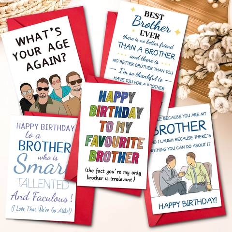 Humorous Brother Birthday Greeting Cards With Red Envelopes Art Paper Illustration Hand Drawn Funny Quotes Gift Cards