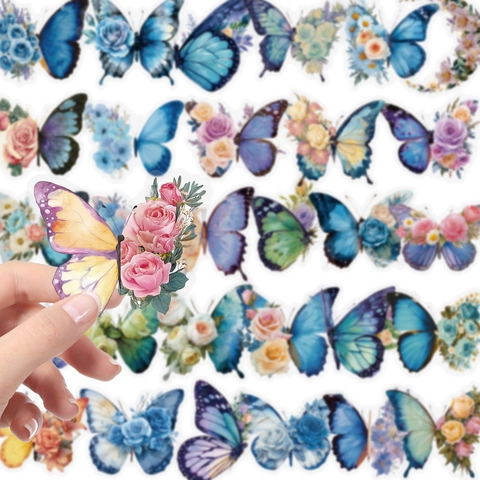 Frische Blumen Schmetterling PET Transparente Aufkleber Dekorative Decals Für Scrapbooking Journaling Gepäck Helm DIY Dekor