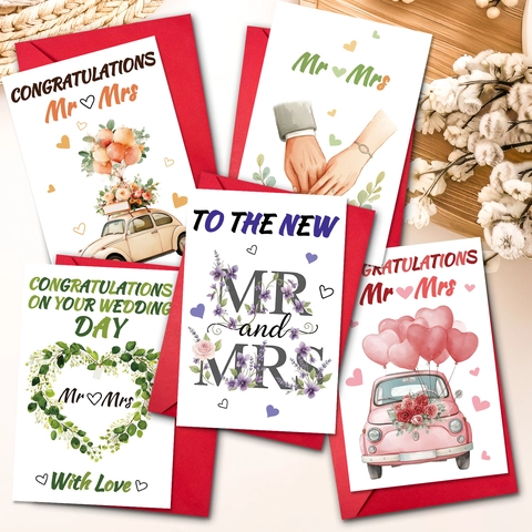 Biglietti Auguri Matrimonio Illustrazione Acquerello Cuore Congratulazioni Mr Mrs Buste Rosse Biglietti Celebrazione