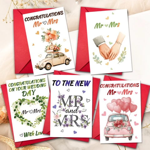 Biglietti Auguri Matrimonio Illustrazione Acquerello Cuore Congratulazioni Mr Mrs Buste Rosse Biglietti Celebrazione
