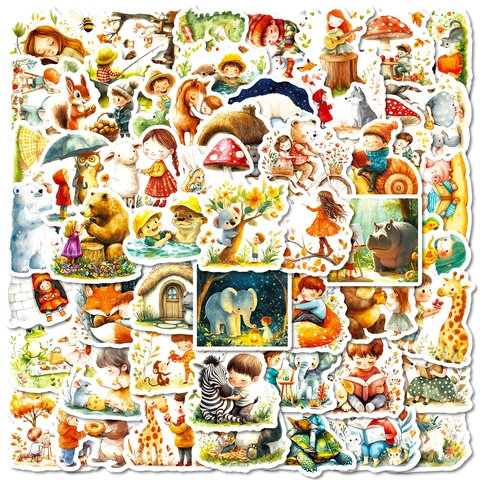 Autocollants de Dessins Animés d'Animaux de la Forêt Magique Aquarelle Monde des Contes de Fées Décalcomanies Décoratives pour Bouteille d'Eau
