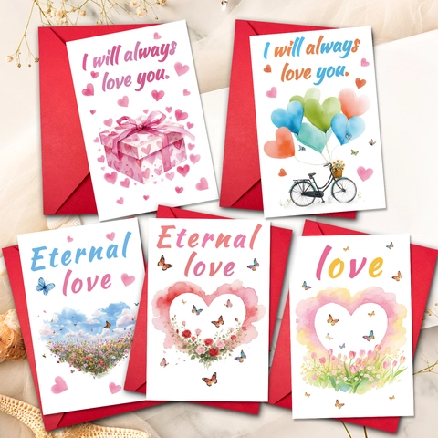 Watercolor Heart Valentine's Day Greeting Cards And Red Envelopes Romantic Love Gift Cards For Wedding Anniversary Couple