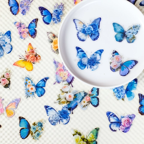 Frische Blumen Schmetterling PET Transparente Aufkleber Dekorative Decals Für Scrapbooking Journaling Gepäck Helm DIY Dekor