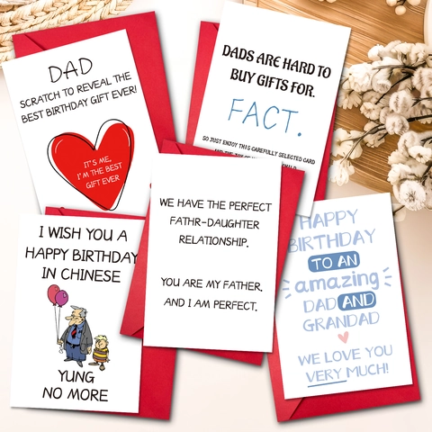Humoristische Vaderdag Verjaardag Wenskaarten Met Rode Enveloppen Grappige Cadeaubonnen Voor Papa Opa Illustratiestijl Waarderingskaartencollectie