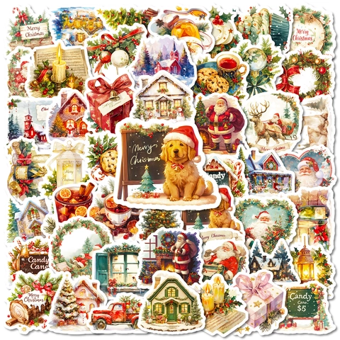 Pegatinas de Navidad de Acuarela Impermeables Papá Noel Reno Casa de Nieve Calcomanía DIY Para Portátil Equipaje Scrapbooking