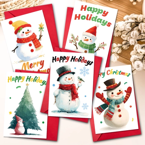 Tarjetas de Felicitación de Navidad Con Sobres Acuarela Muñeco de Nieve Árbol de Navidad Tarjetas para Temporada de Invierno