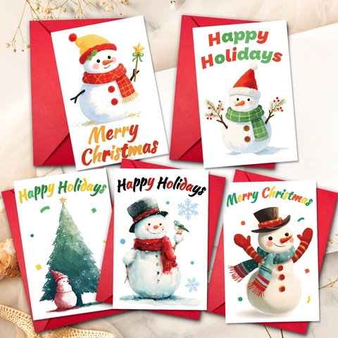 Tarjetas de Felicitación de Navidad Con Sobres Acuarela Muñeco de Nieve Árbol de Navidad Tarjetas para Temporada de Invierno