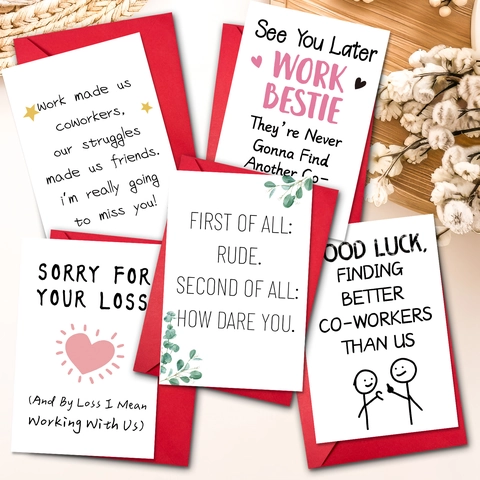 Ensemble Cartes de Vœux et Enveloppes d'Adieu Humoristique pour Collègues Bureau Démission Cartes de Bonne Chance Coéquipiers