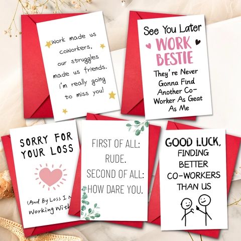 Ensemble Cartes de Vœux et Enveloppes d'Adieu Humoristique pour Collègues Bureau Démission Cartes de Bonne Chance Coéquipiers