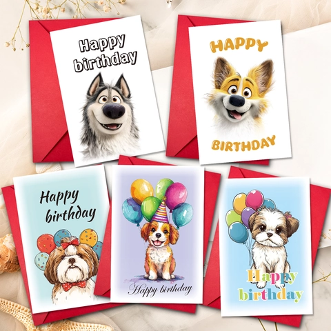 Cartoon Dog Birthday Greeting Card And Envelope Cute 3D Corgi Husky Pet Theme Party Invitation Card For Kids Friends Birthday