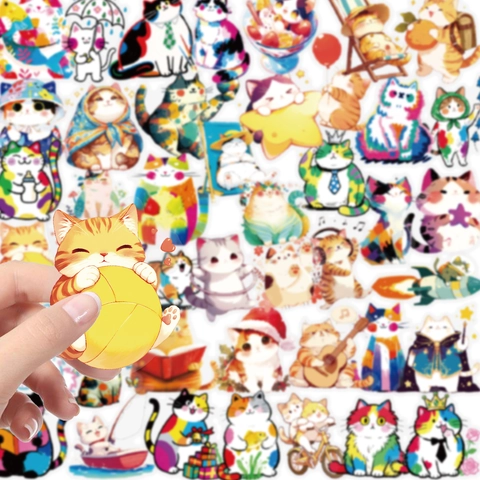 Schattige Cartoon Kat Stickers Transparant PET Waterdicht Esthetische Kat Decals Voor Waterflessen Laptop Gitaar DIY Scrapbooking Journal Decoratie
