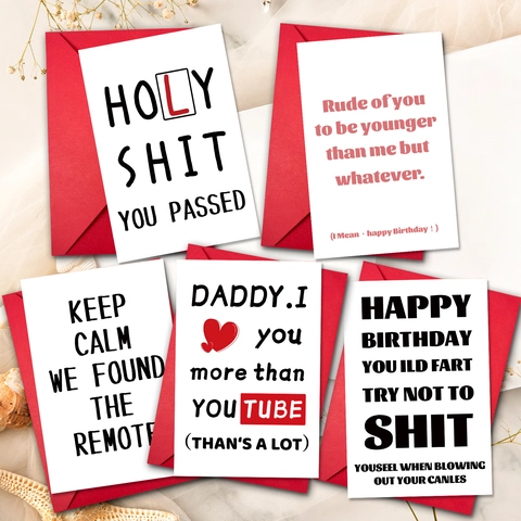 Carte de Vœux d'Anniversaire Humoristique Avec Enveloppe Rouge Papier Couché Cartes de Cadeau Drôles pour Fête d'Anniversaire Amis Famille Papeterie
