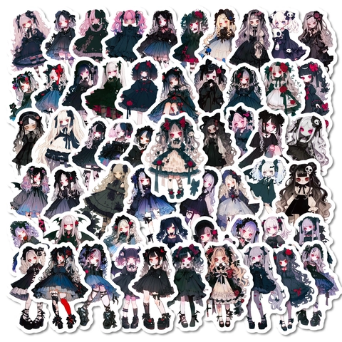 Dark Gothic Lolita Anime Girl Stickers Waterproof PVC Cartoon Graffiti Decal For Laptop Luggage Skateboard Scrapbooking Stationery